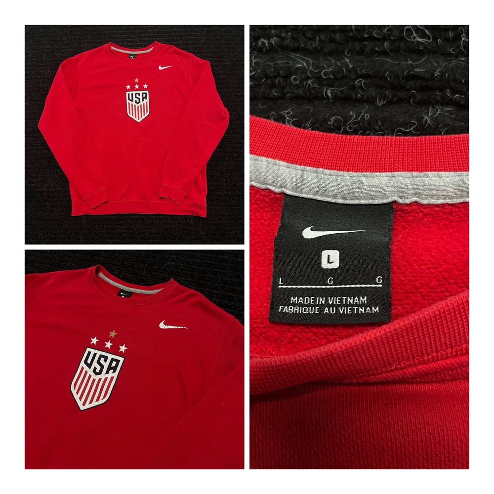 Nike USA Soccer USWNT Red Crewneck Sweatshirt Fleece Pullover Mens Large